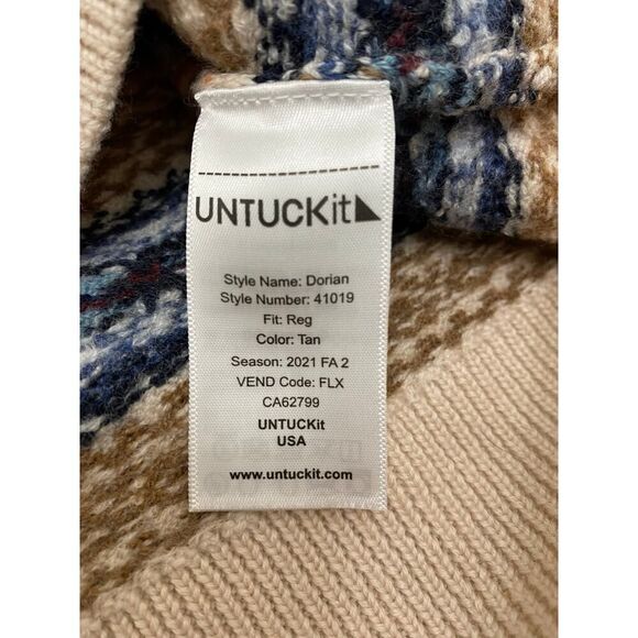 UNTUCKit 100% Extra Fine Merino Wool Dorian Sweater Fair Isle Cream Knit Size XL - Picture 8 of 8